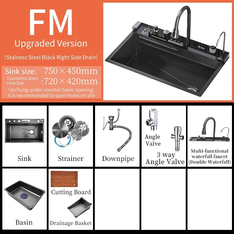 Stainless Steel Smart Digital Display Kitchen Sink