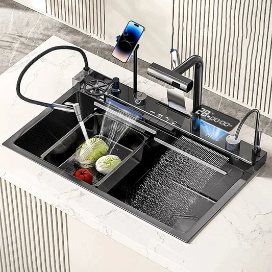 Waterfall Kitchen Sink Single-Slot with phone holder